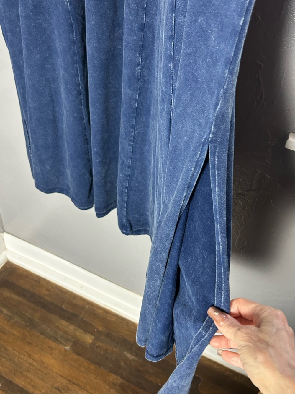 Soft Surroundings Janet knit denim look Maxi Dress w/Long Sleeves minimalist - Picture 7 of 15